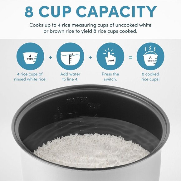 Aroma ARC-904SB 8-Cup Digital Rice Cooker – Stainless Steel, Steamer, Keep Warm - Picture 4 of 8